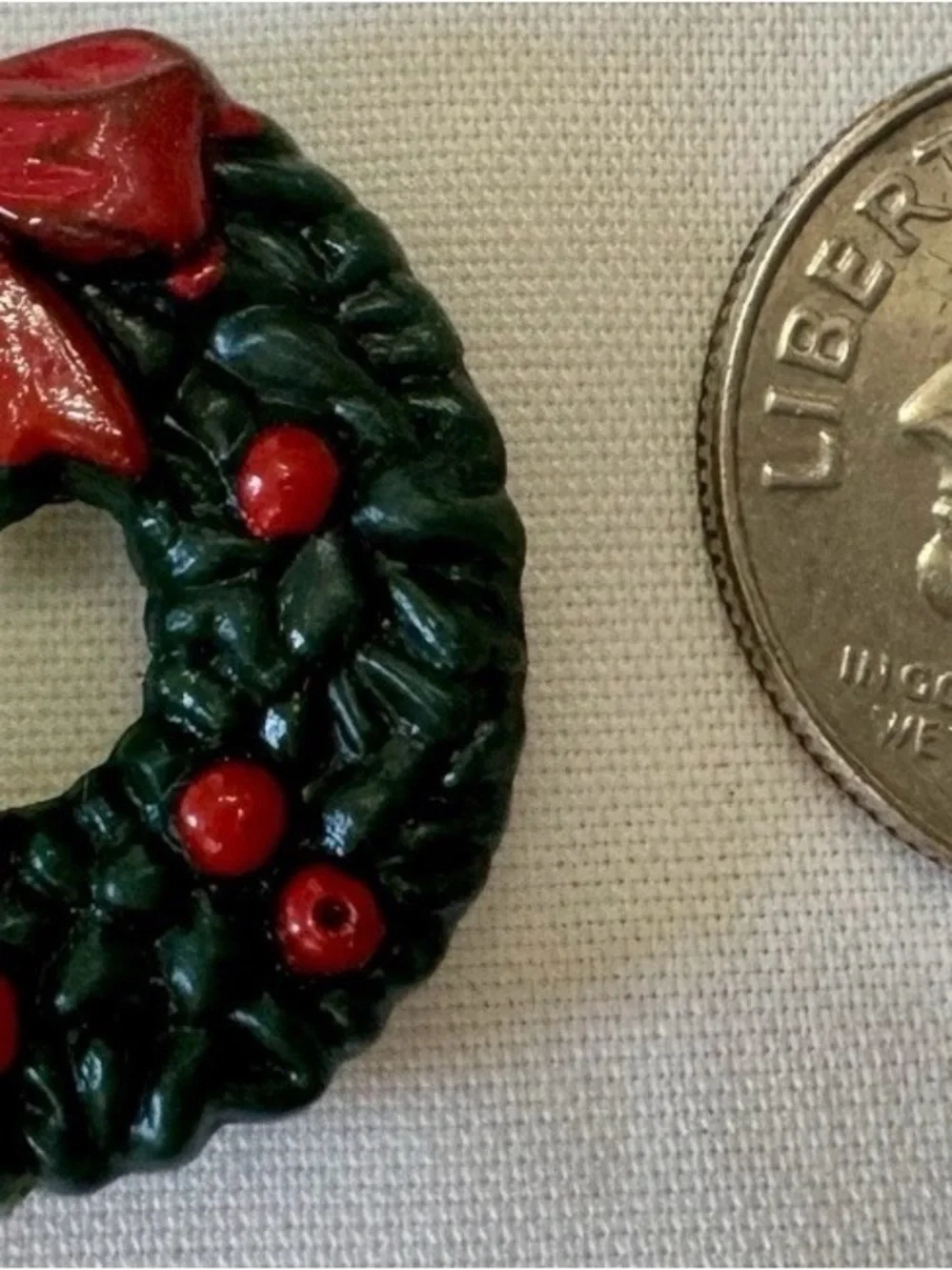 Dollhouse Holiday Wreath Charm with Red Bow Miniature dime sized for crafts